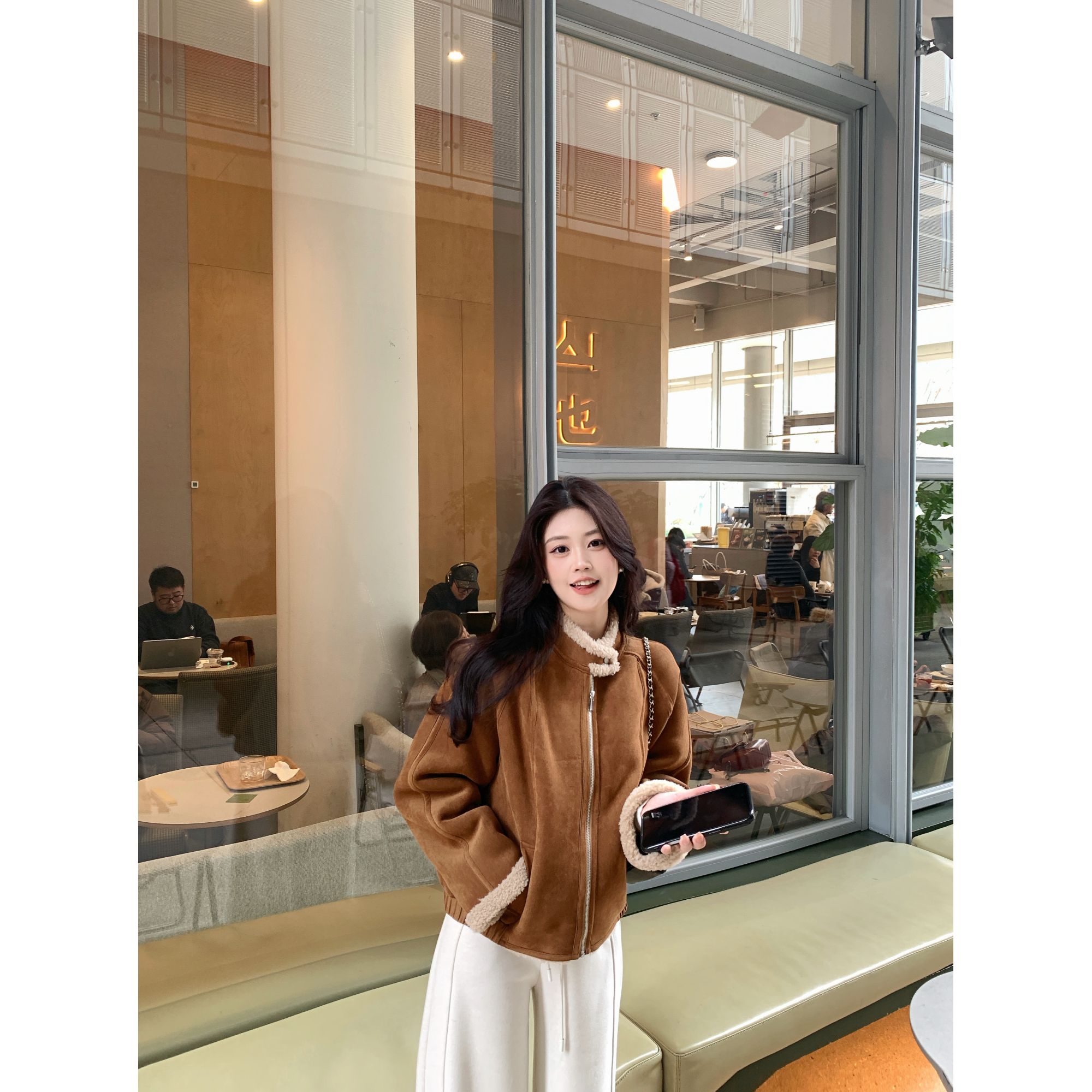 Zzhen【复古杂志】韩系复古美拉德高级感宽松加厚保暖外套DBWT1307