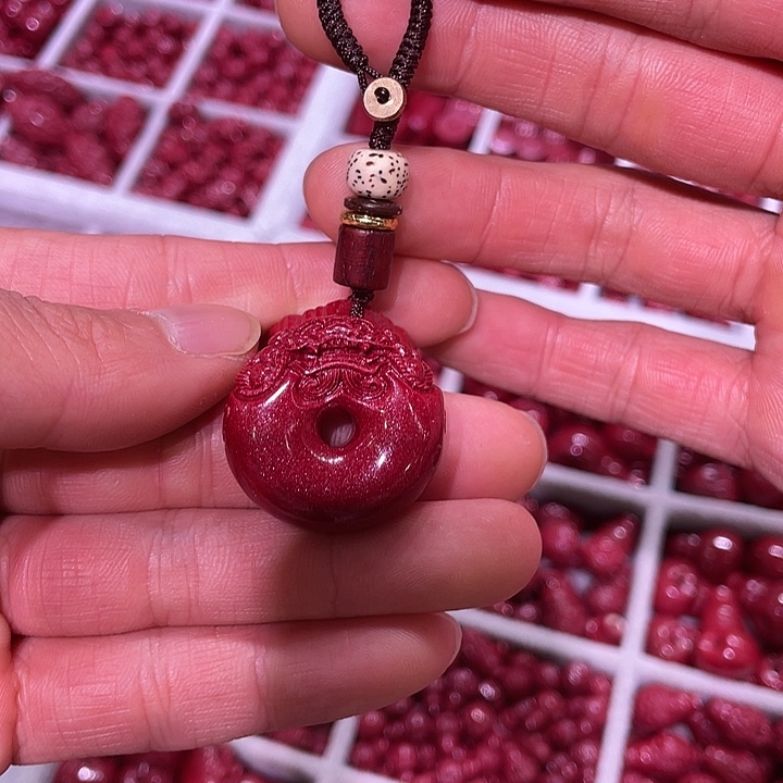 天然辰砂紫金砂貔貅平安扣钥匙扣