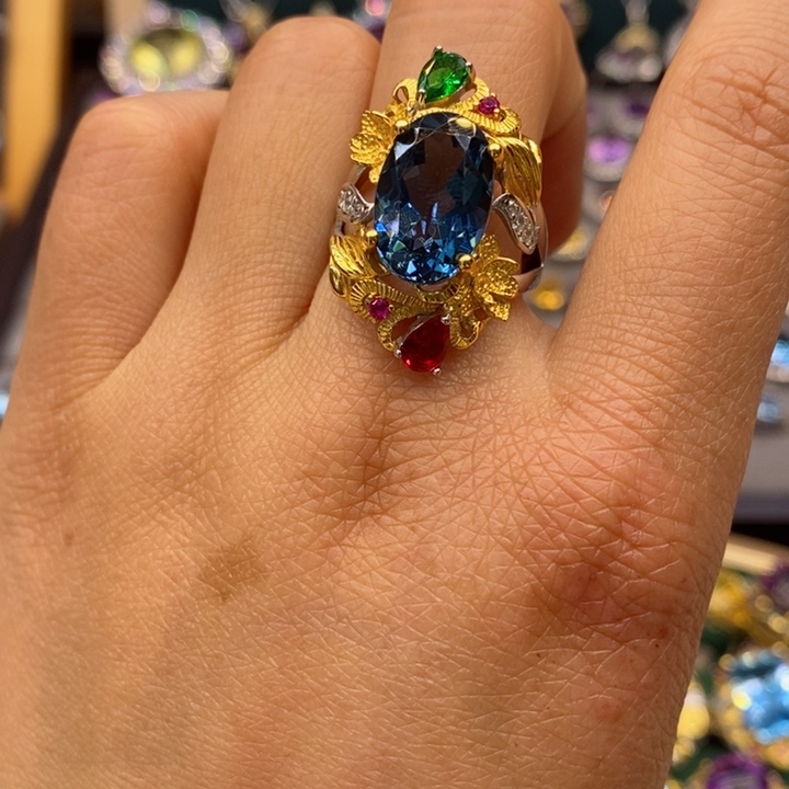 托帕石戒指银S925镶嵌天然托帕石戒指