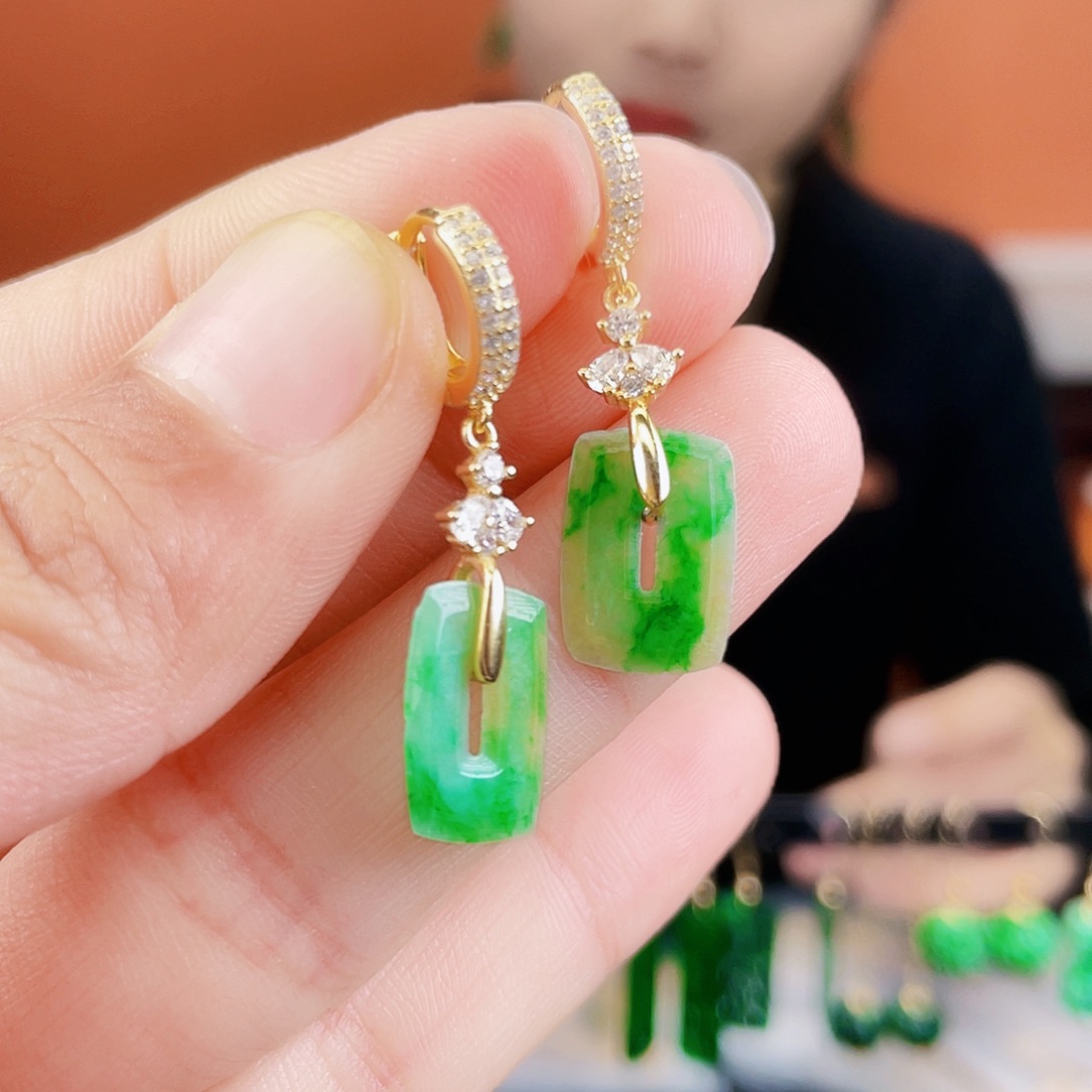 翡翠银S925镶嵌耳饰