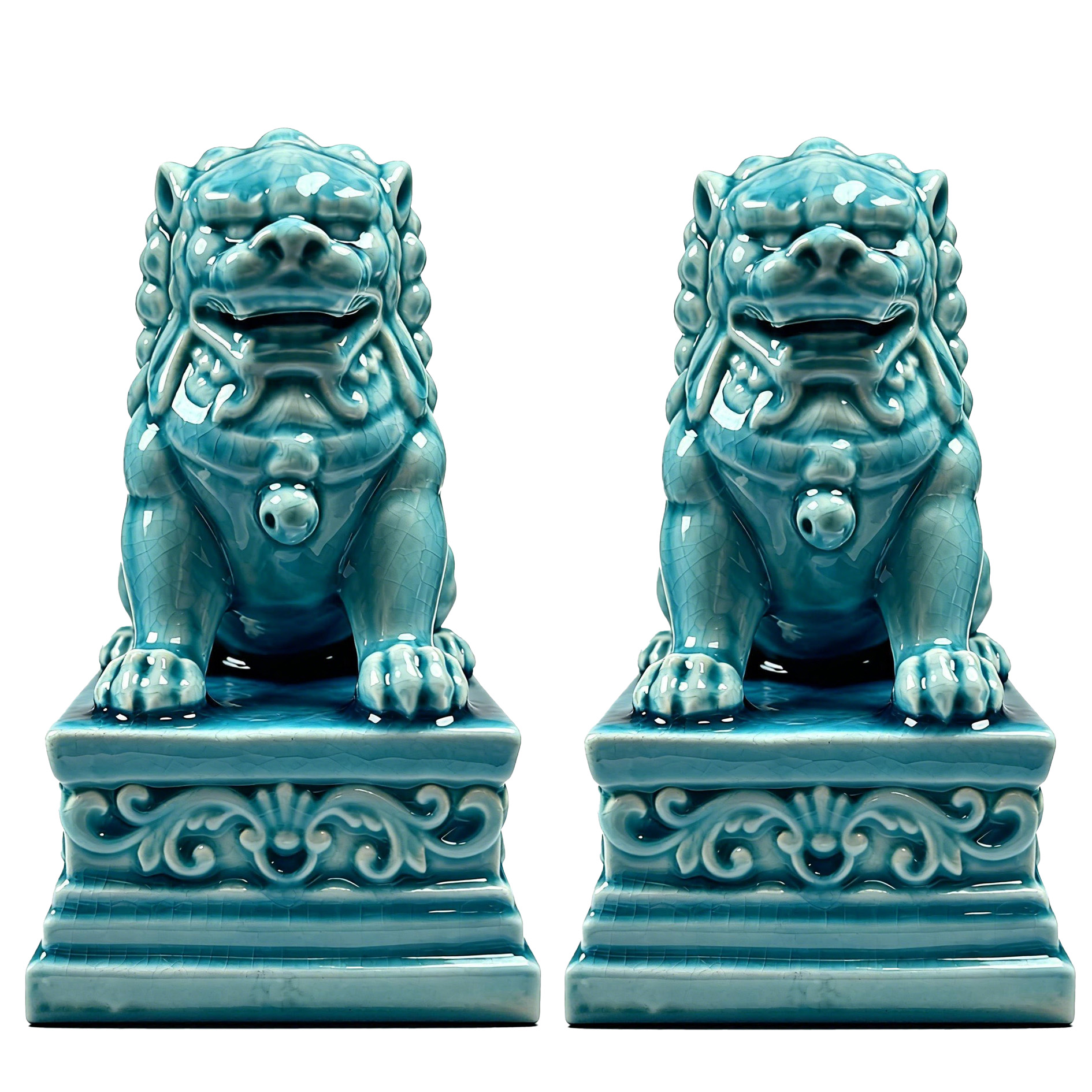 武当窑皇家琉璃绿松瓷狮子摆件家居书桌玄关窗台陶瓷摆件伴手礼