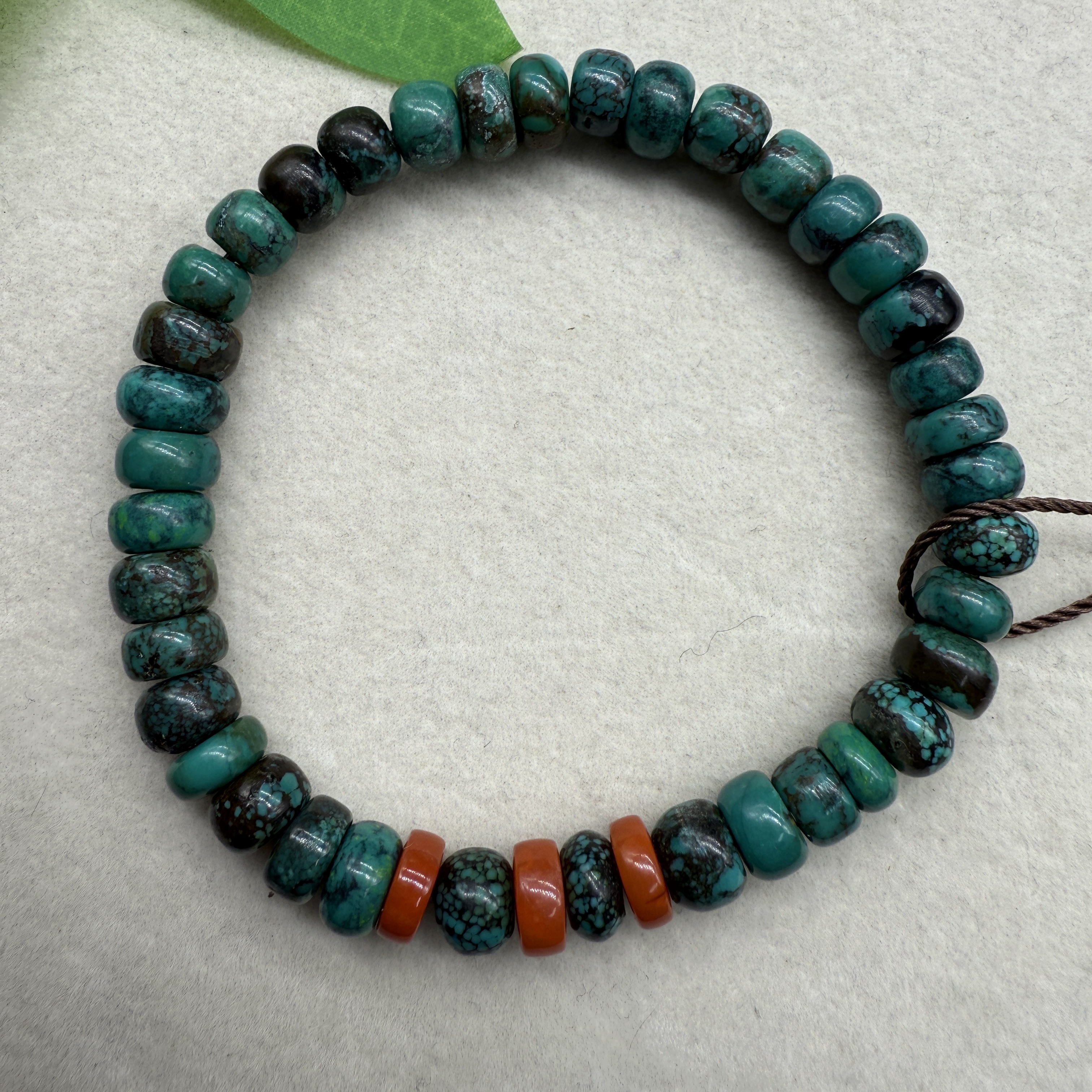 【绿松石】LS70066民国   绿松石  圆珠 南红隔片 手串