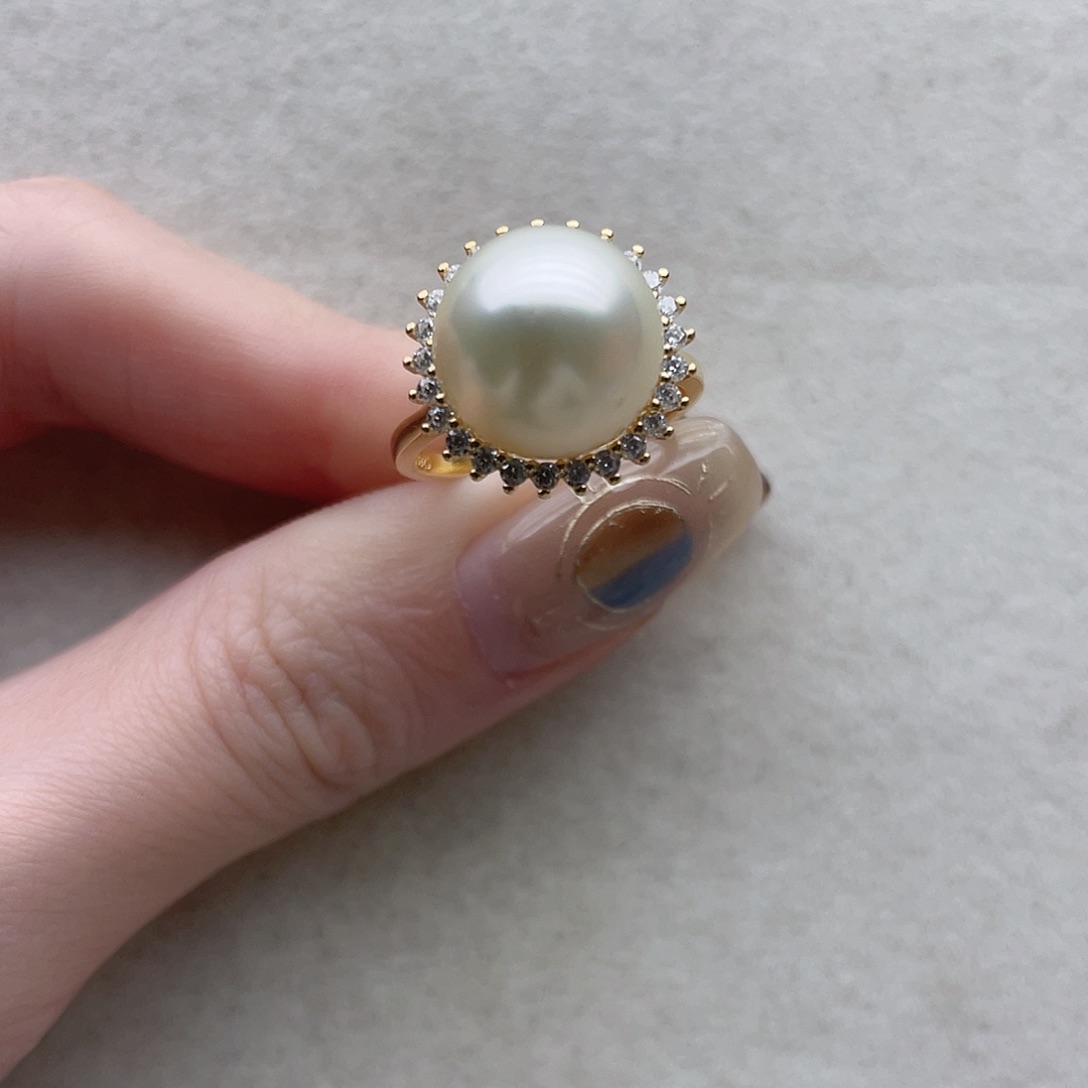 海水珍珠银S925镶嵌戒指70