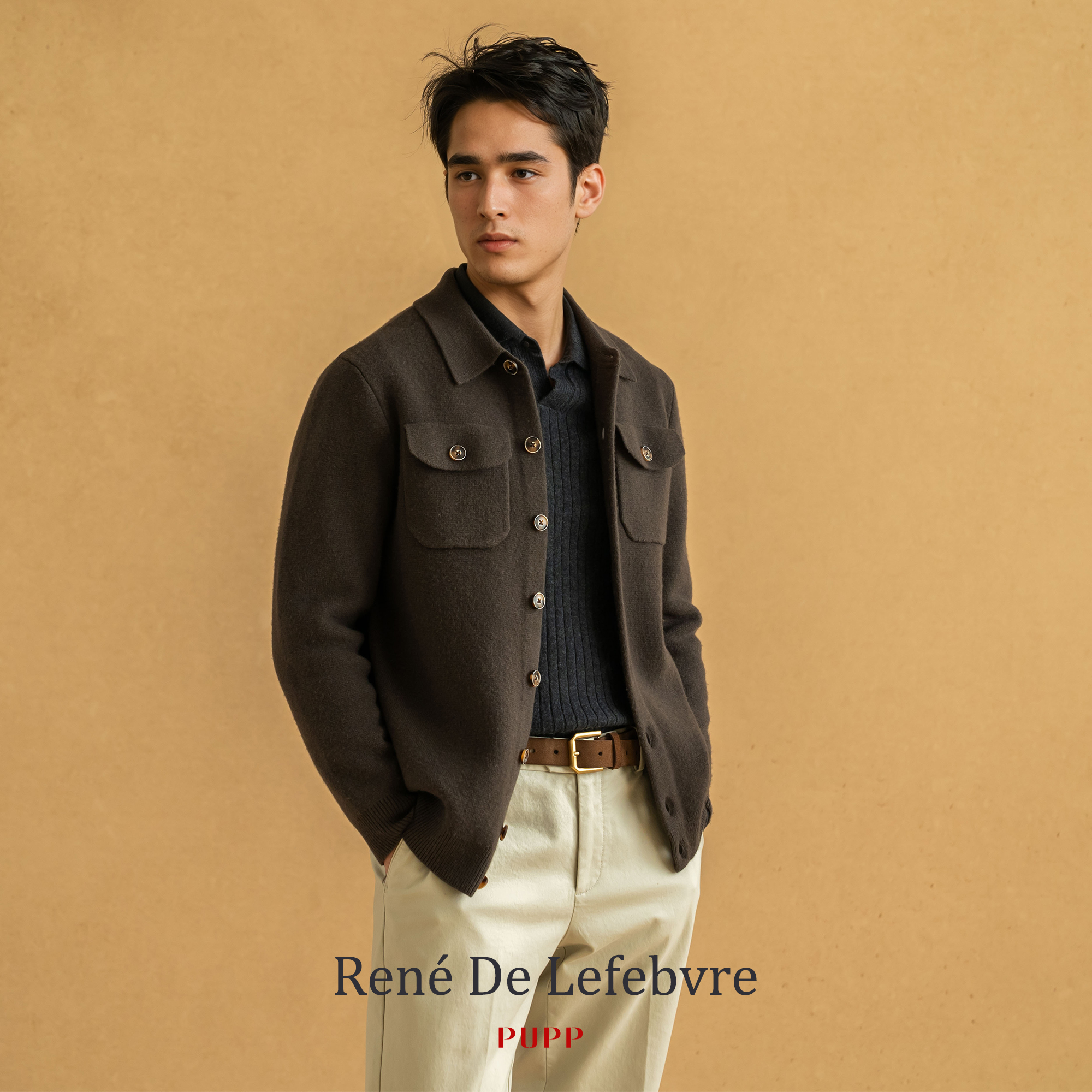 René De Lefebvre长袖休闲羊毛简约加厚衬衫版型男士针织开衫毛衣