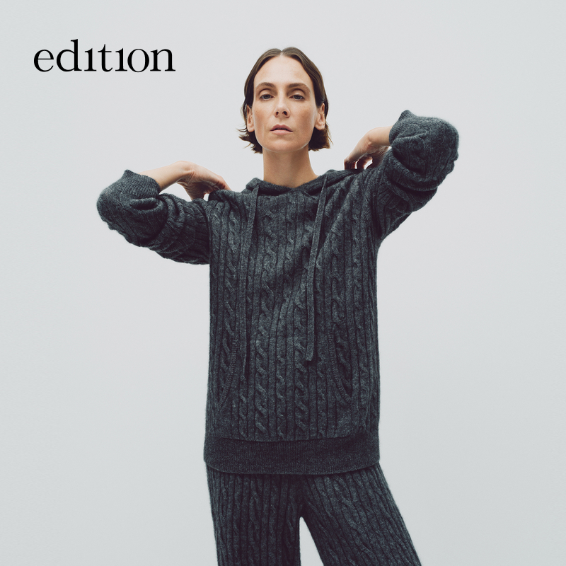 E+轻生活系列edition2025冬季新款牦牛绒连帽毛织卫衣#EBE4SWT013