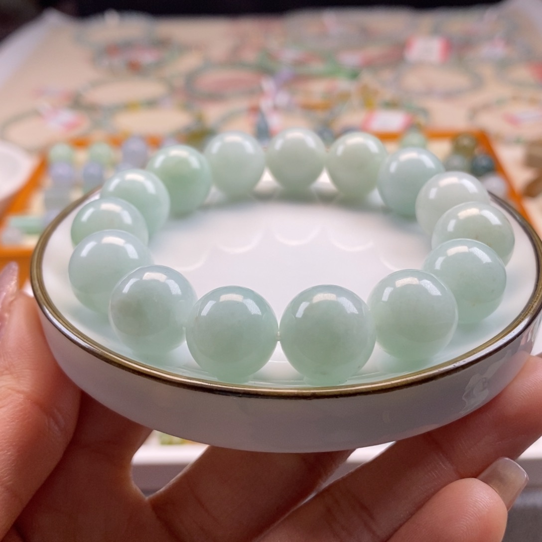 翡翠散珠天然翡翠手串12+，有内纹需要包容