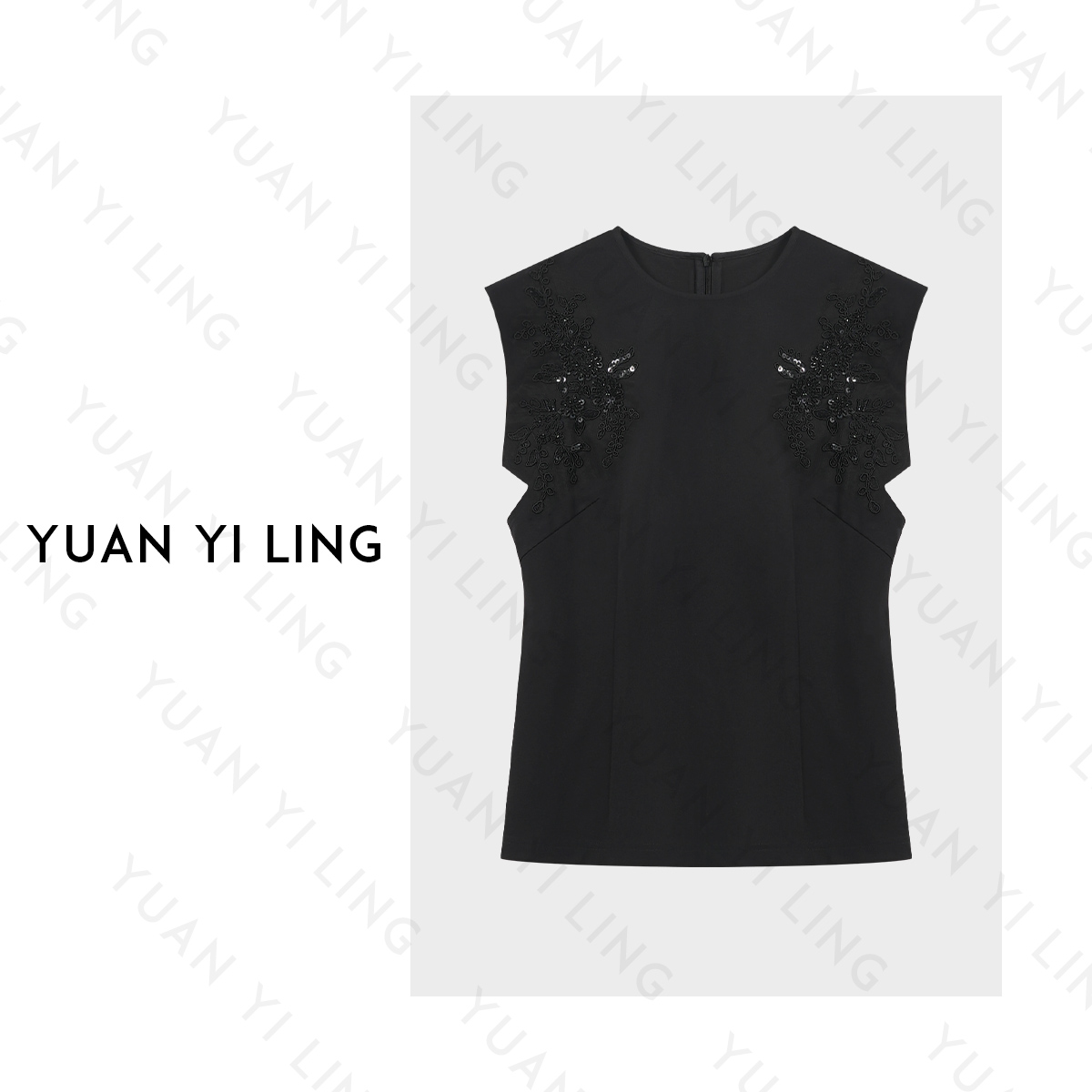 袁艺灵【浪漫假日】25夏季上新 醋酸绣花亮片设计时髦百搭女短袖T恤