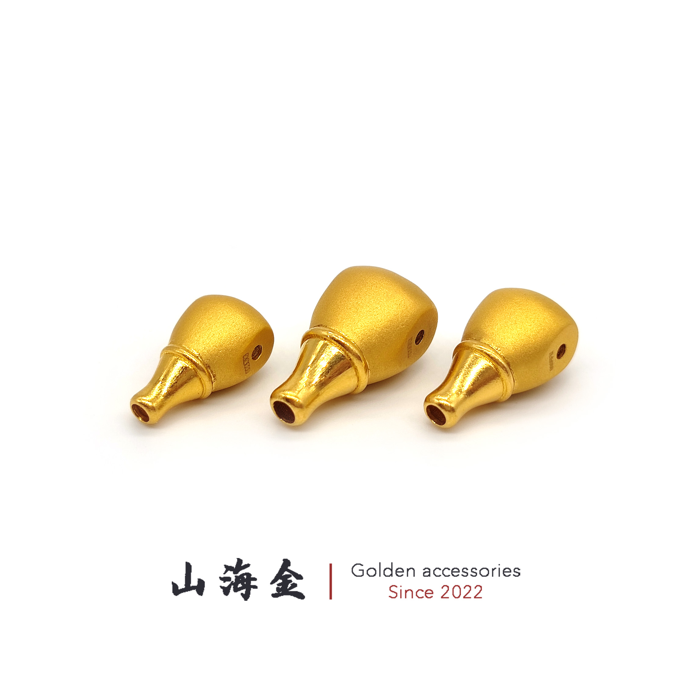 山海金 24K纯黄金足金藏式奶嘴水滴型三通佛头文玩手串菩提子配饰