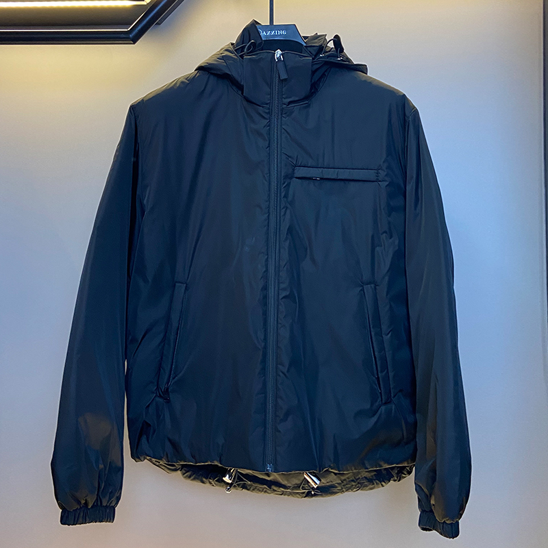 梅西款冬季鹅绒羽绒外套男士夹克简约时尚男装上衣黑色保暖