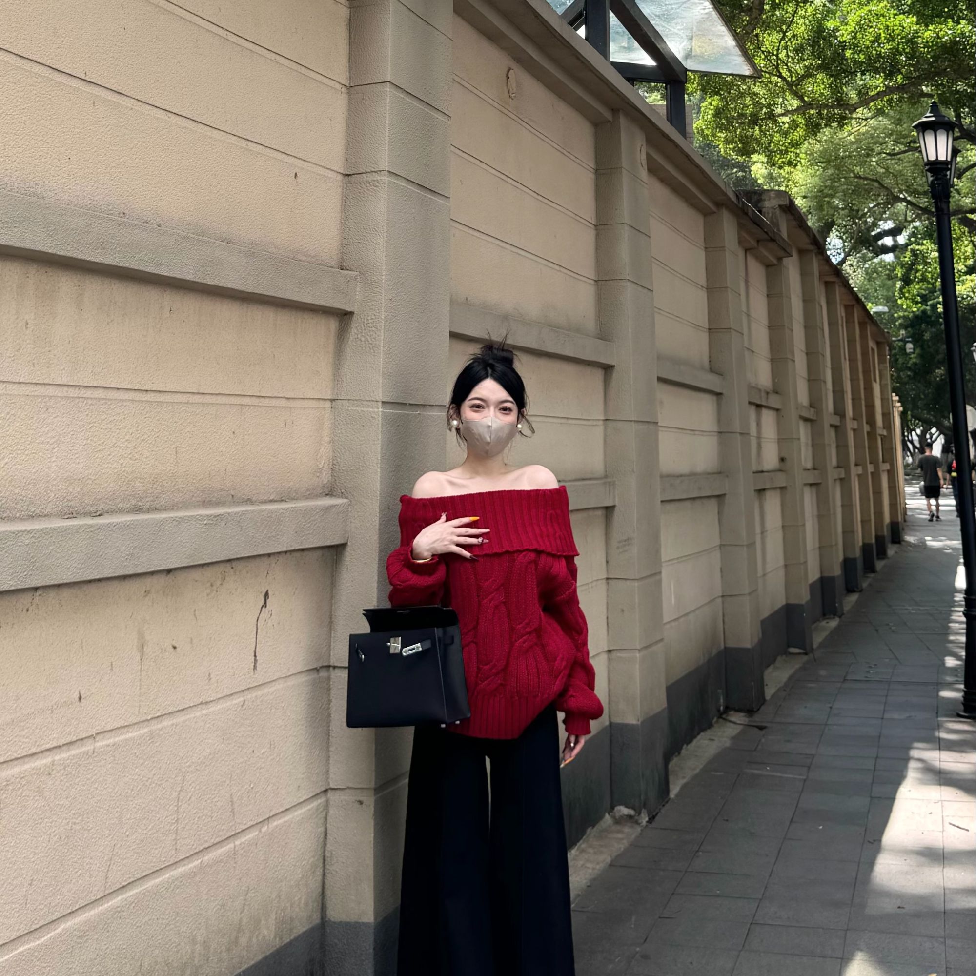 大静推荐【冬日恋歌】一字领麻花毛衣女冬季新款露肩宽松针织上衣