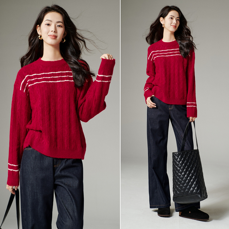 【新品】2025冬毛衣软糯条纹针织衫女25082214