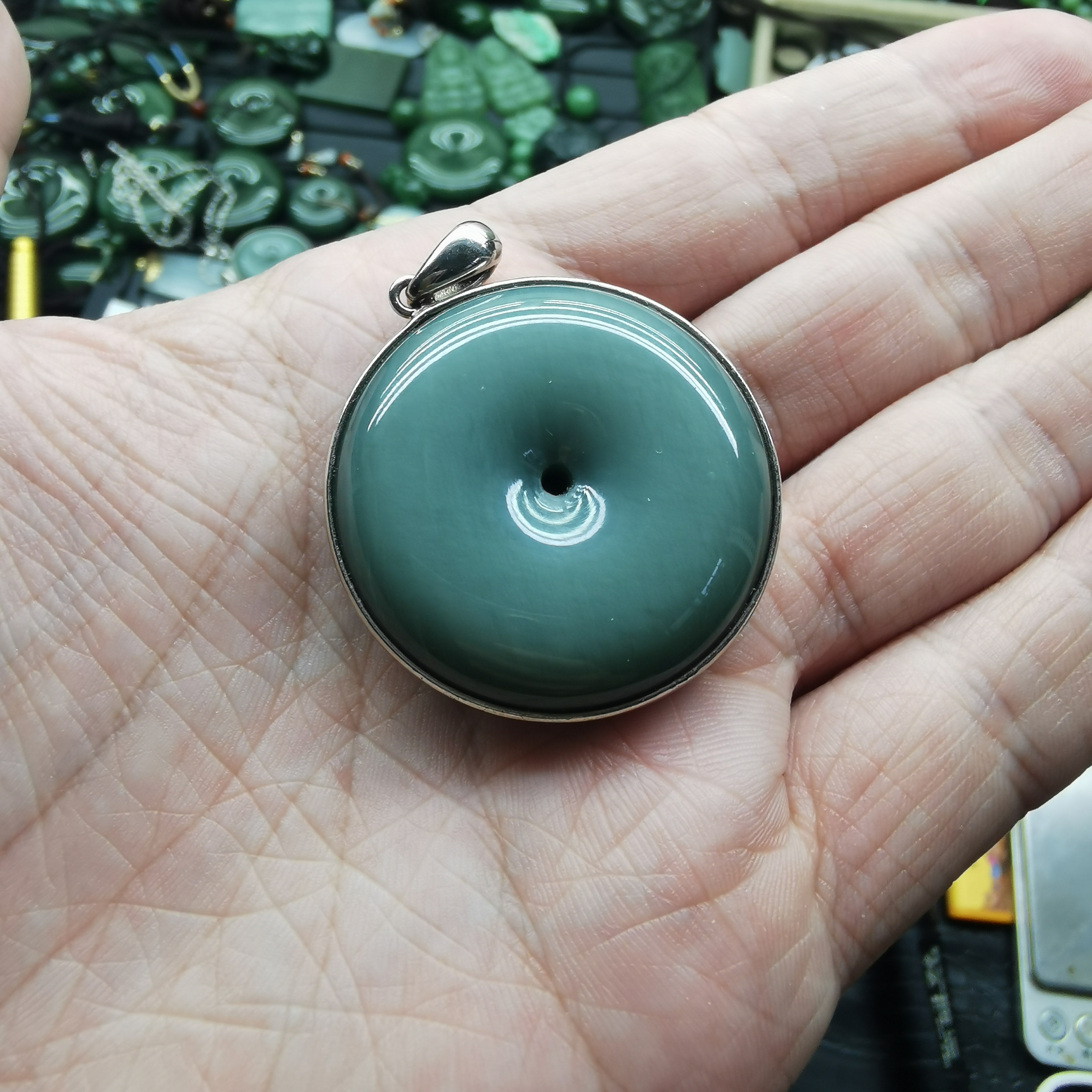 粉青和田玉平安扣30mm＋