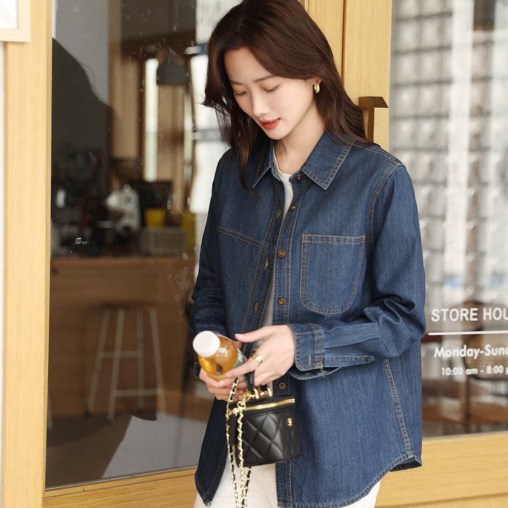 女士长袖加绒牛仔衬衫2025春季装新款宽松小个子保暖外套显瘦上衣