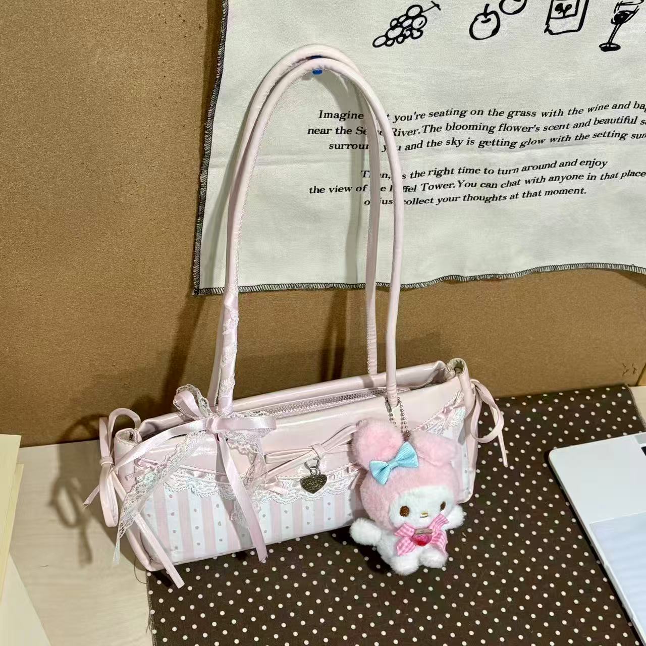 JuanJuan自制粉色条纹可爱腋下包e333