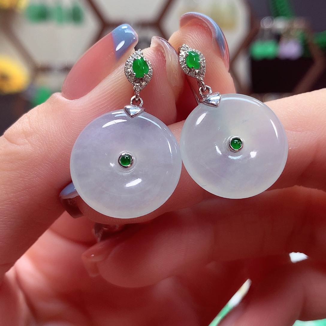 翡翠耳饰18K金镶嵌天然翡翠