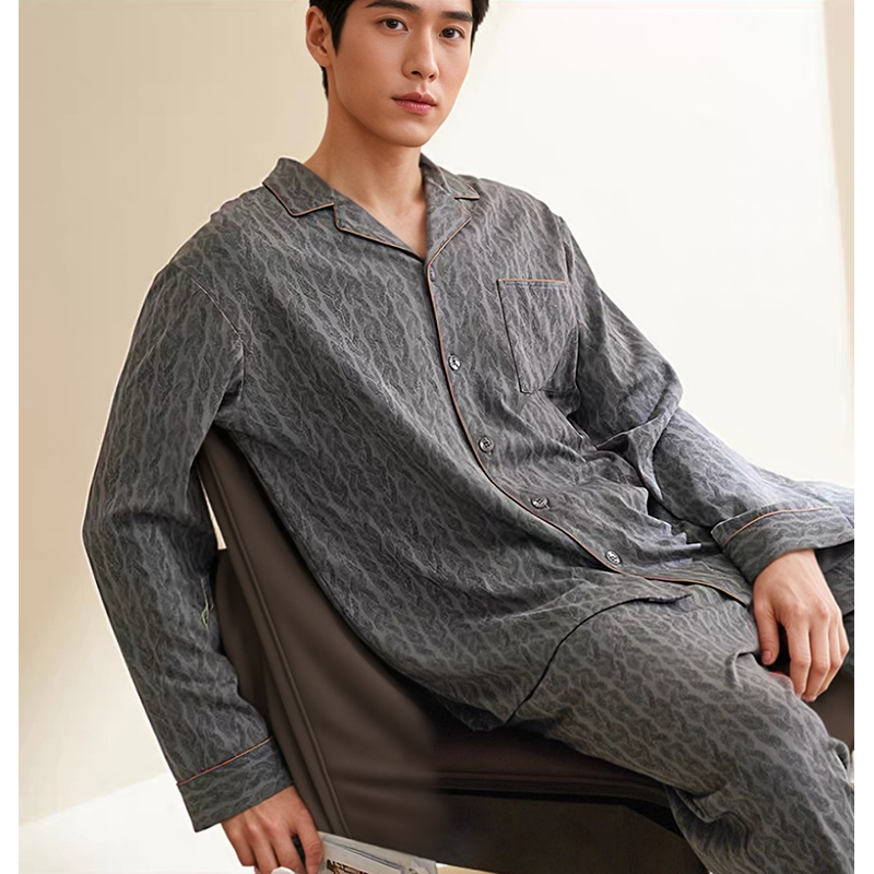 (清仓专属)秋冬纯棉男士睡衣休闲高级可外穿翻领老钱风家居服8318