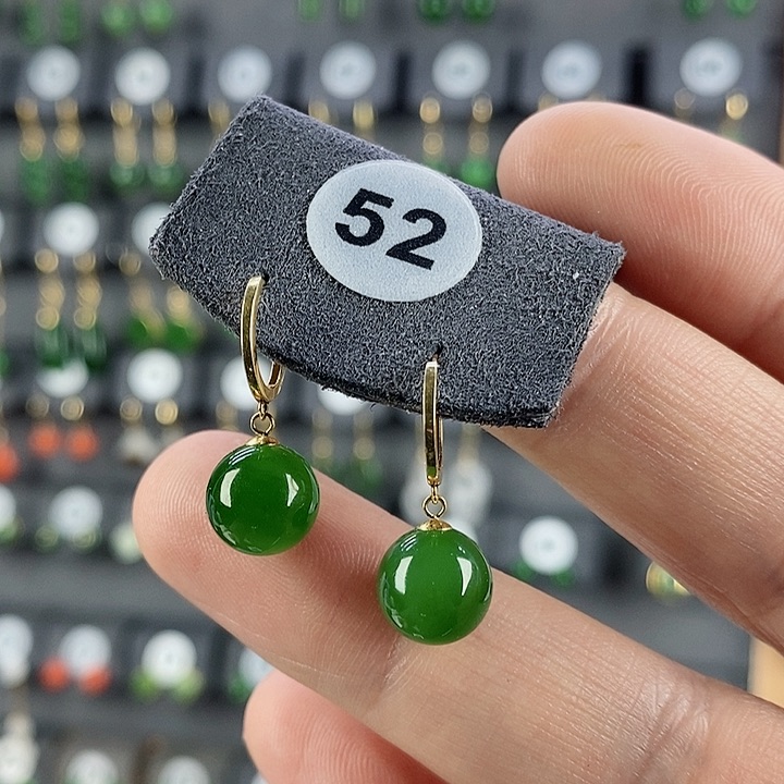 和田玉耳饰18K金镶嵌