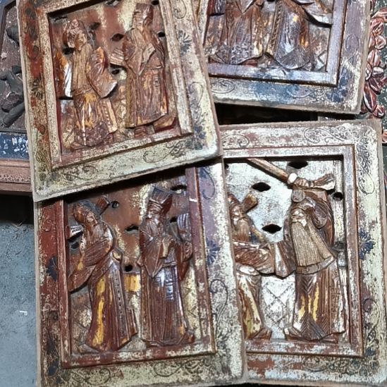 木***风香榧木老木雕花版四片