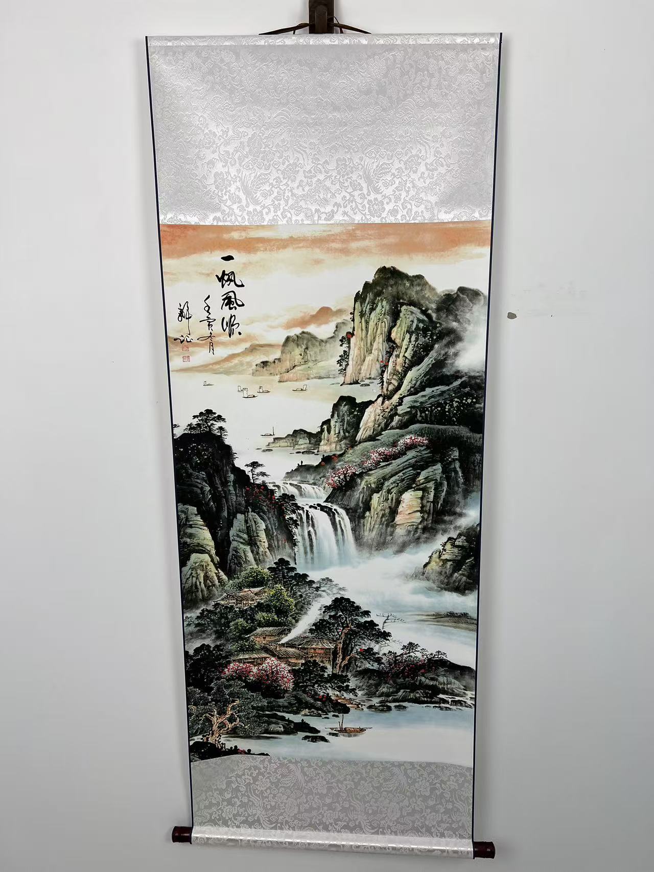 一帆风顺山水国画竖幅卷轴装饰画