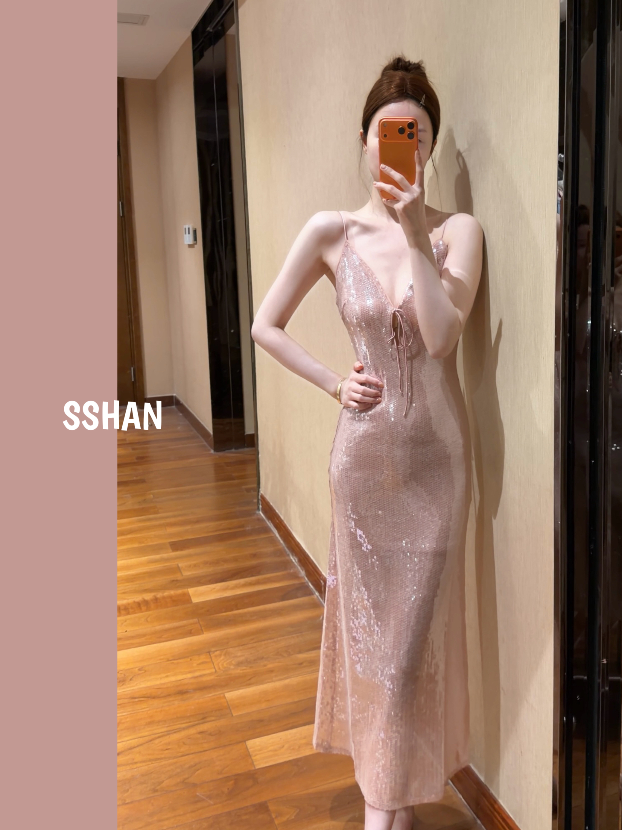 闪闪定制【人鱼公主】粉色亮片闪闪吊带小礼服连衣裙