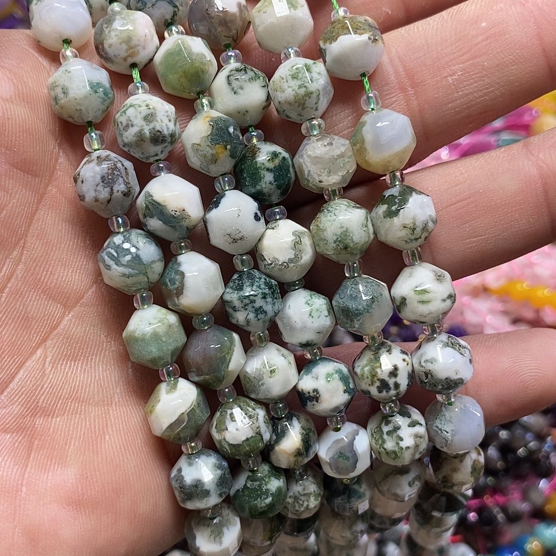 玛瑙/玉髓未镶嵌珠宝半成品水草玛瑙路路通一条卡10mm
