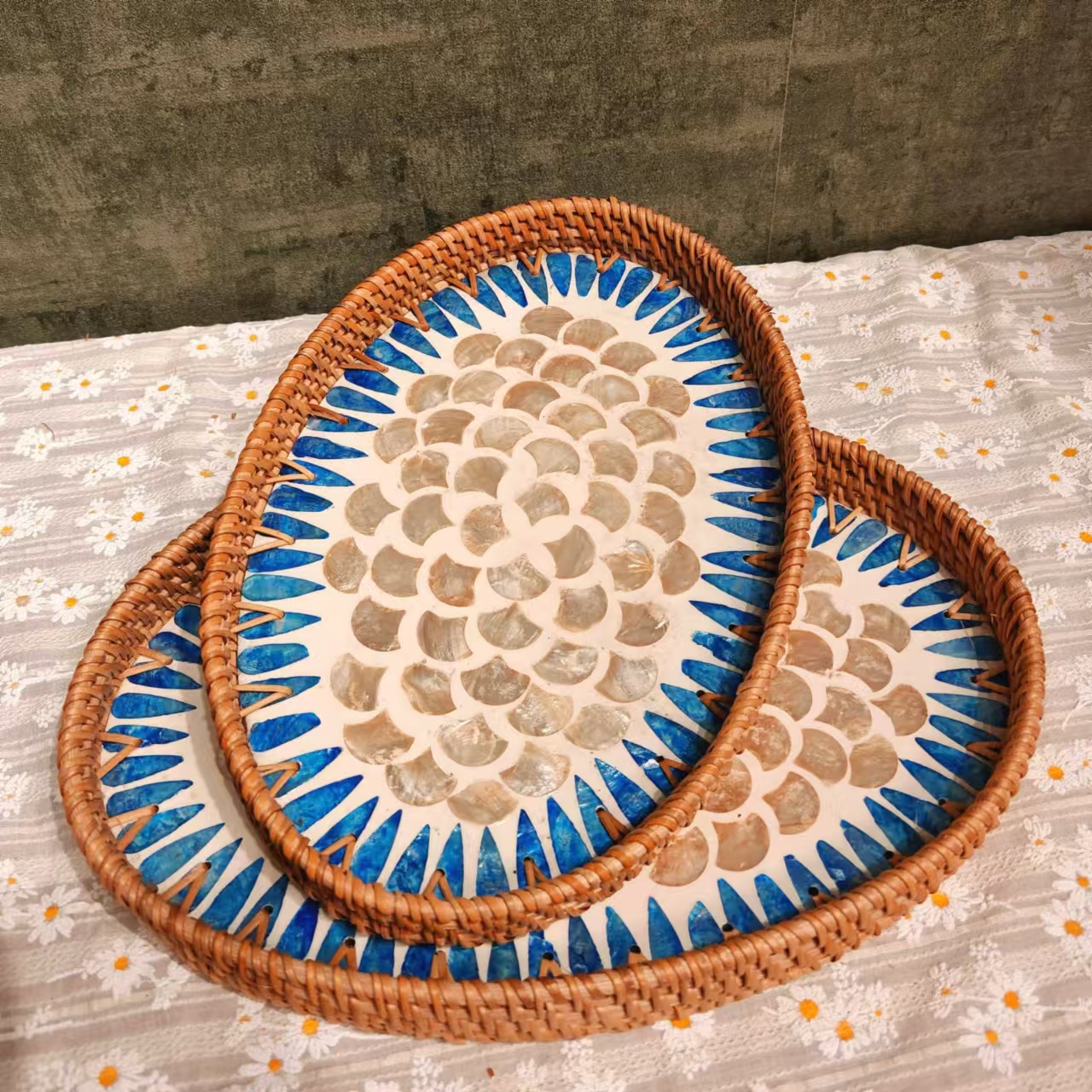 H越南真藤33*23*3水波粼粼椭圆贝壳盘面食零食干果水果盘两件套