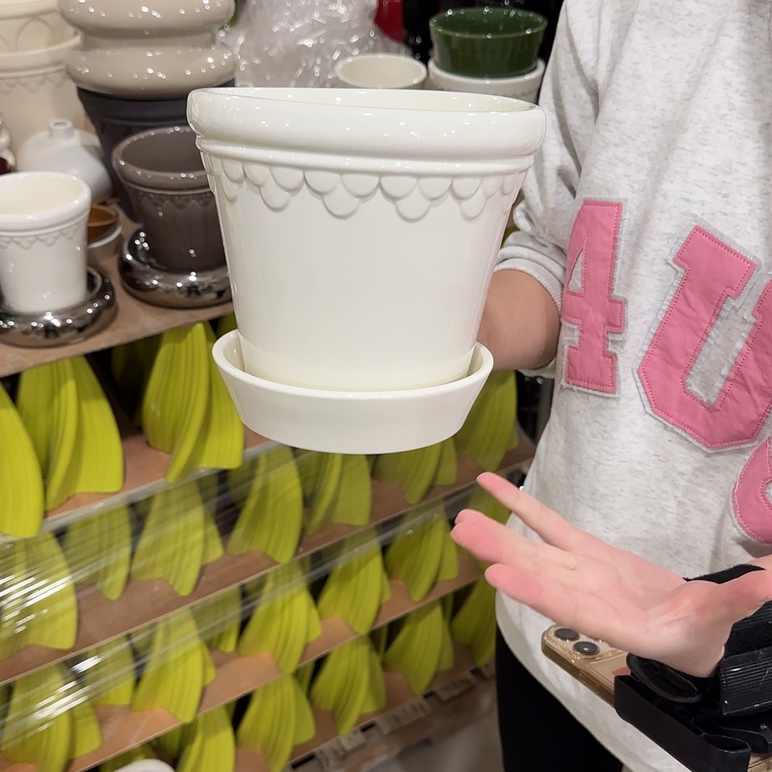 b2白色带托花盆花盆花盆