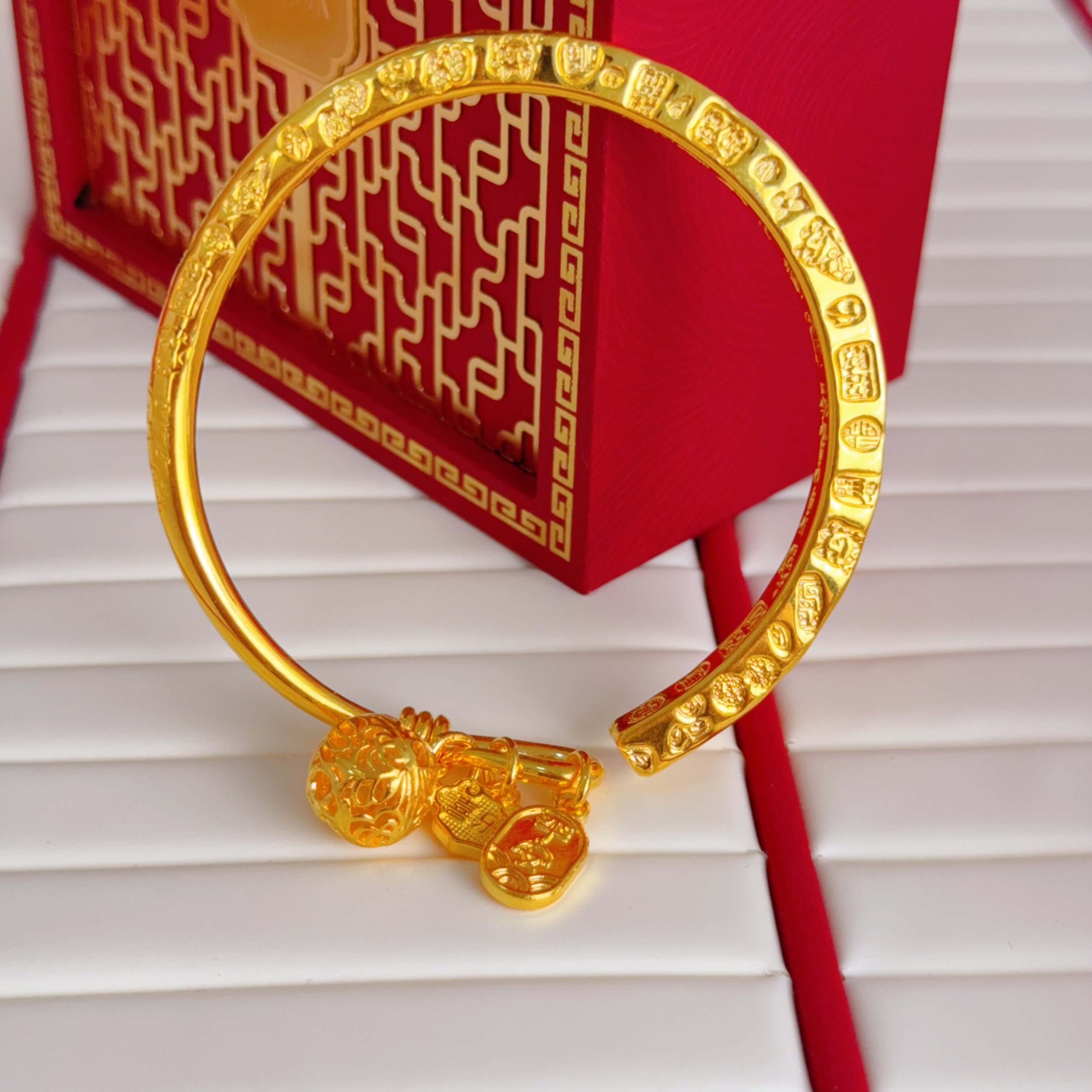 足银银制品 足银古法宫玲吉言手镯手工传承精美可调节古风复古