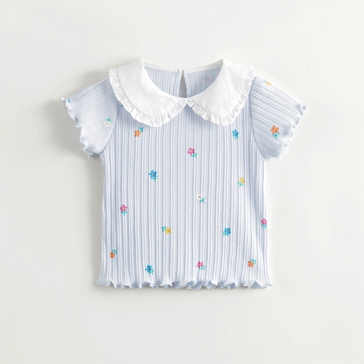 女童娃娃领婴儿短袖可爱T恤2025儿童碎花上衣薄款小宝宝翻领衣服