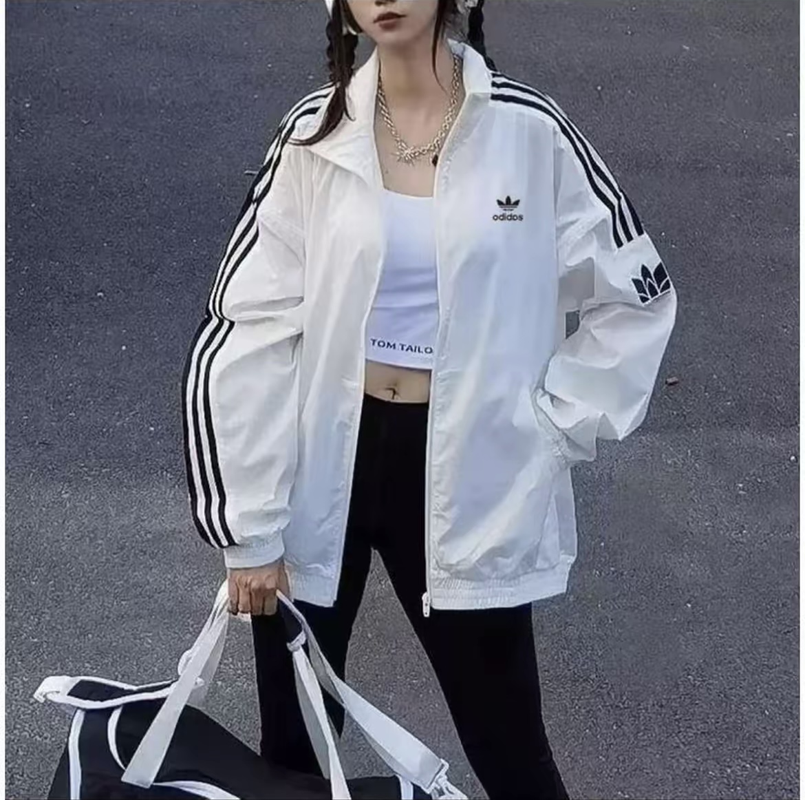 【商场撤柜】春秋款立领夹克男女同款情侣宽松休闲外套莲花刺绣风衣