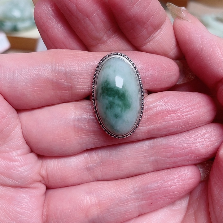 透闪石-蛇纹石玉戒指银S925镶嵌Y*H