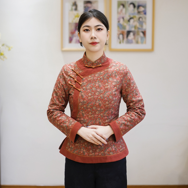 筠雅冬季新款新中式唐装加厚旗袍小棉袄中国风夹棉保暖棉衣24J491