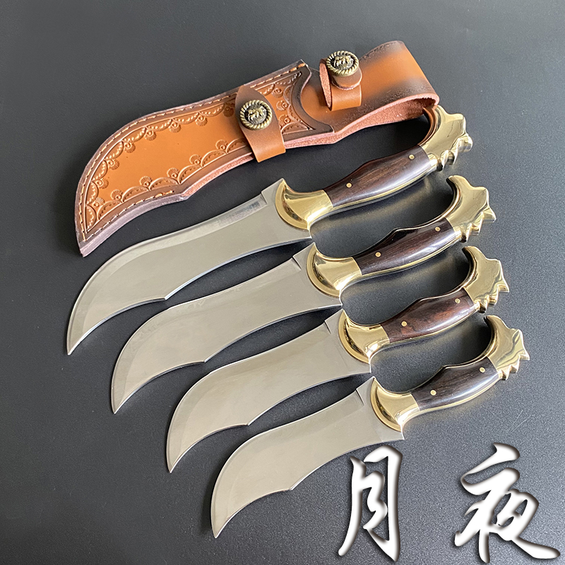 新款英桔沙手工刀手工锻打不锈钢黑檀木黄铜手柄手把肉锋利小刀