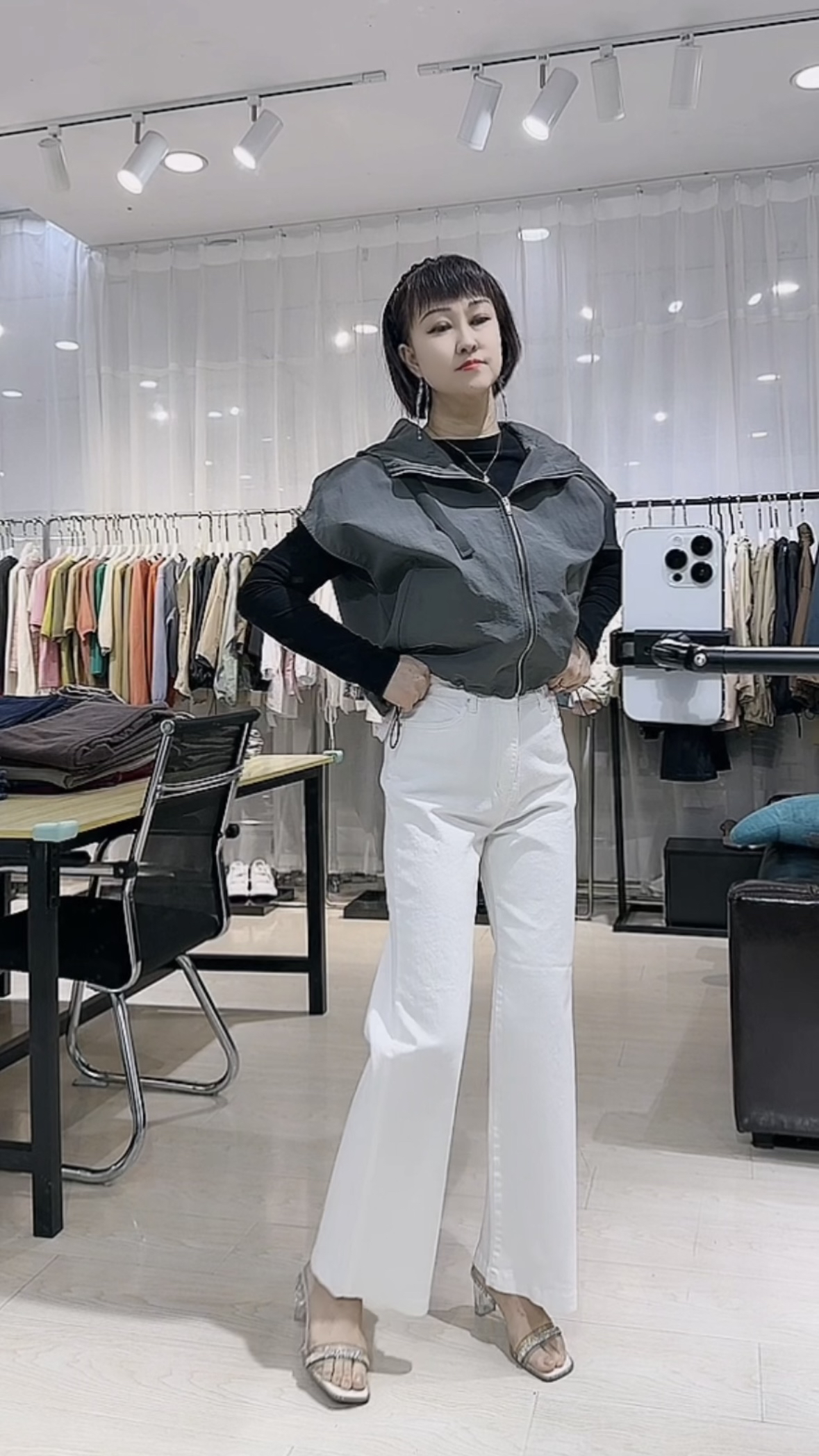 YH 7126 春款阔腿牛仔棉喇叭裤