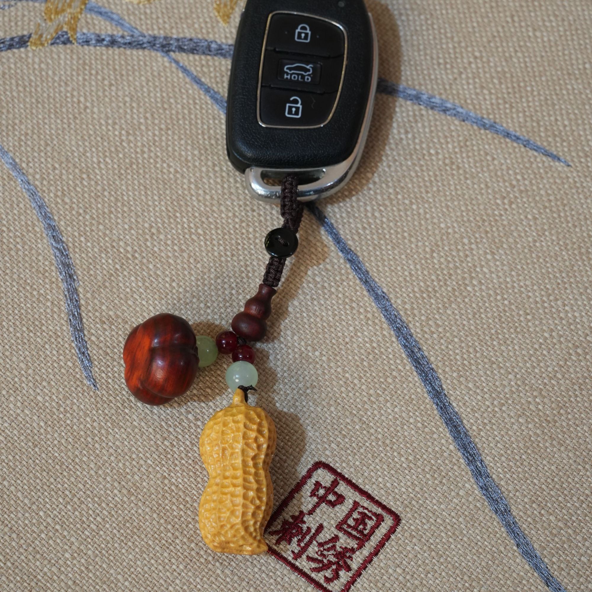 【好柿花生】手工特色好柿发生黄杨木钥匙扣摆件挂件配饰