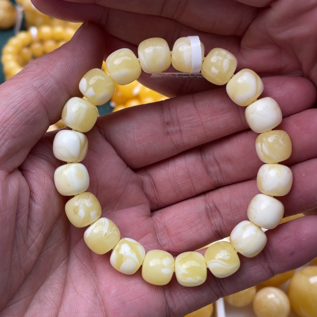 蜜蜡珠宝奇石未镶嵌11mm焦皮同料瓷白花老型手串16.5