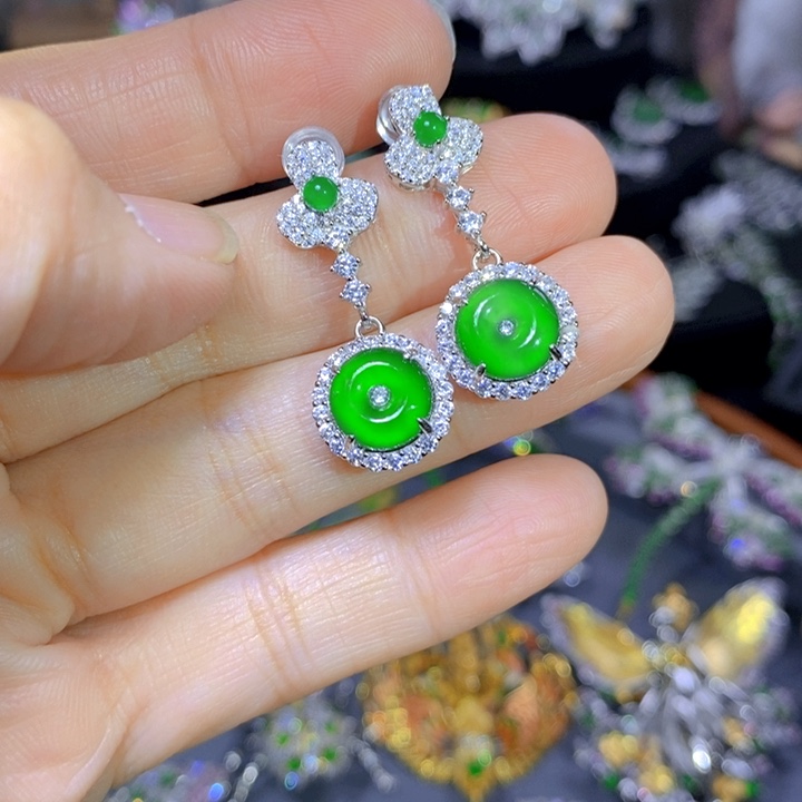 翡翠戒指银S925镶嵌天然翡翠