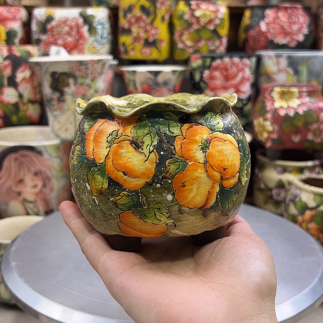 景德镇陶瓷炫彩花盆