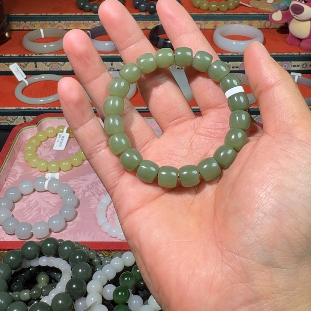 和田玉手串未镶嵌和田玉卡10豆青
