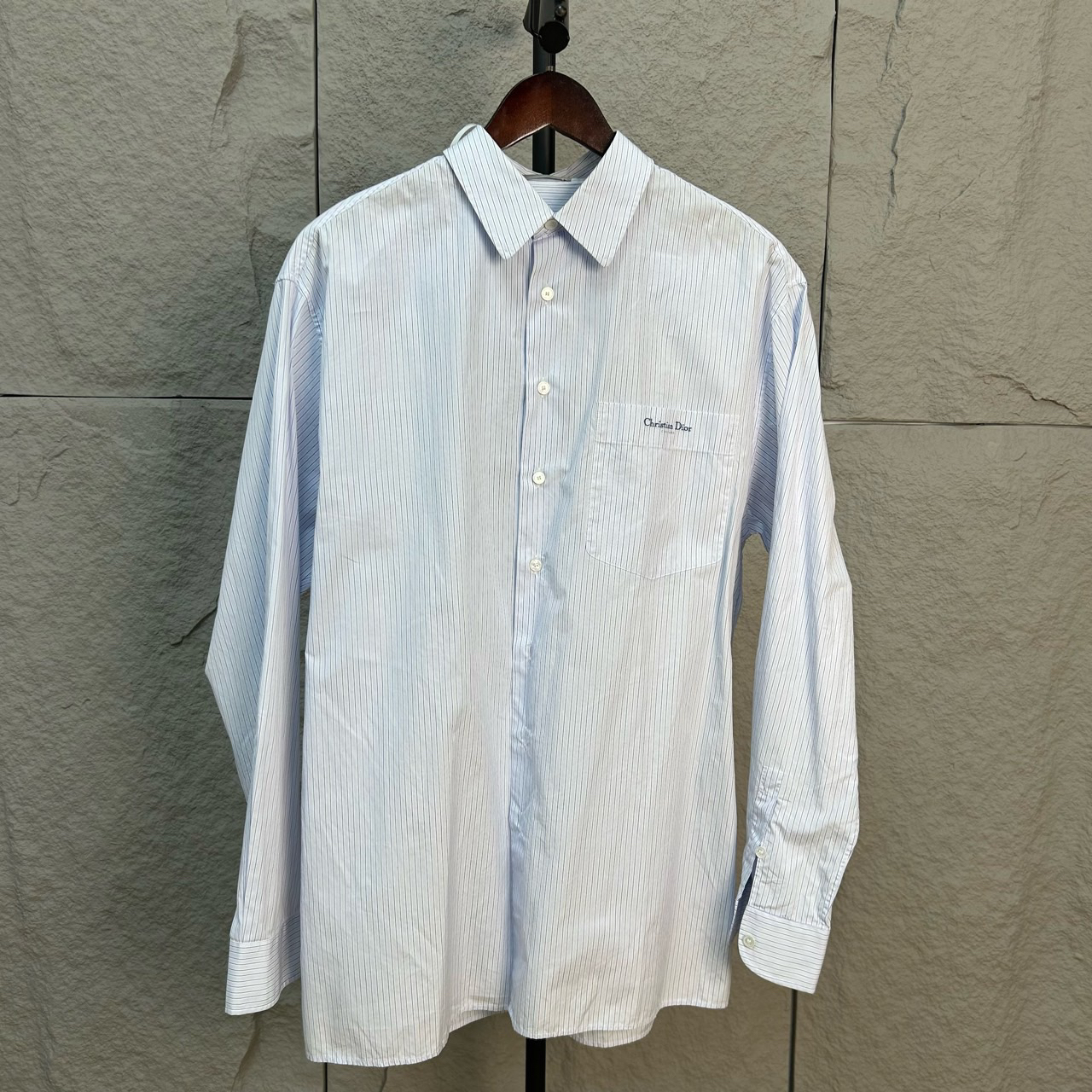 99新 DIOR/迪奥 口袋蓝色条纹刺绣衬衫 37码 ys000322