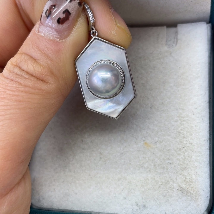 海水珍珠吊坠(不含链)银S925镶嵌