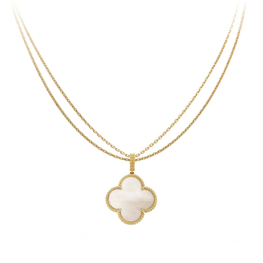 未使用 梵克雅宝 VCA Magic Alhambra白贝母大花项链 毛衣链【JQ】