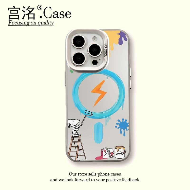 史努比刷漆闪电彩银壳适用于iPhone苹果17手机壳华为oppo小米手机