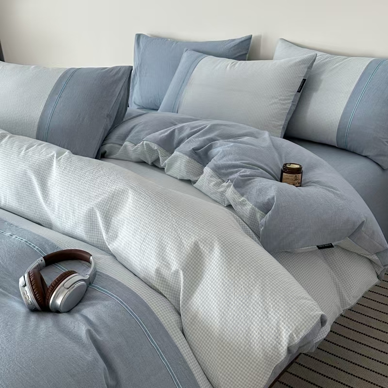 高端工艺款色织全棉水洗棉四件套100纯棉水洗棉床单床笠四件套