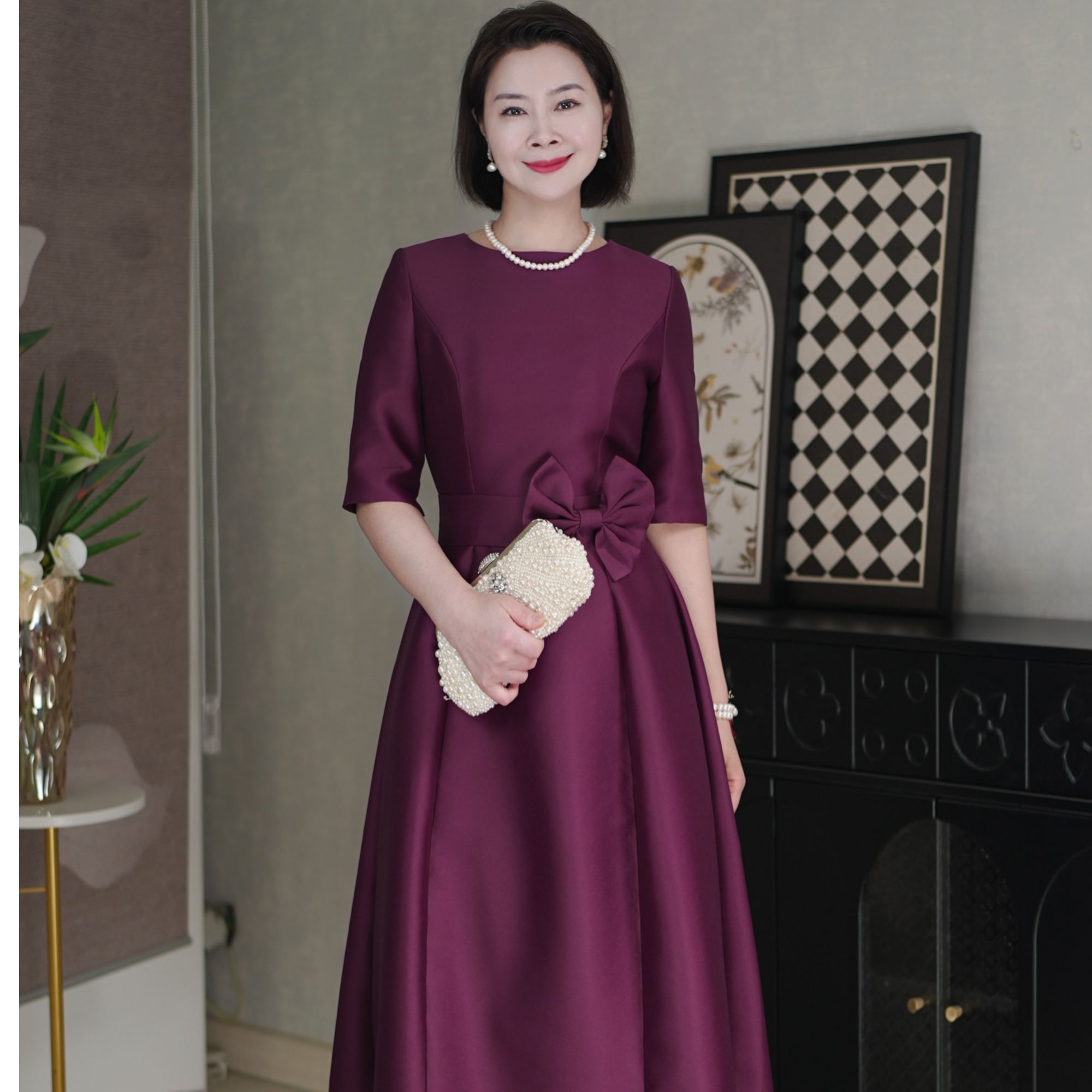 喜妈妈裙子长裙长款中式新娘宴会回门婚礼服显瘦气质夏季婚宴时尚