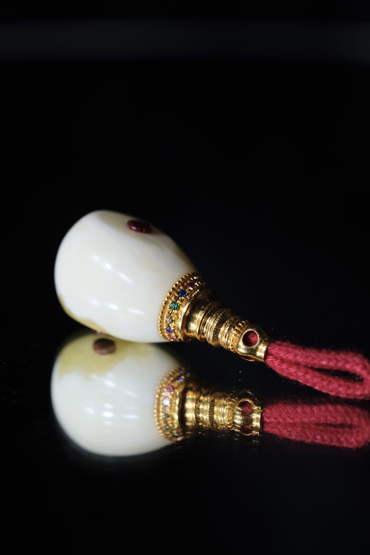 10mm瓷白蜜蜡三通 18k金 天然原矿 一物一证