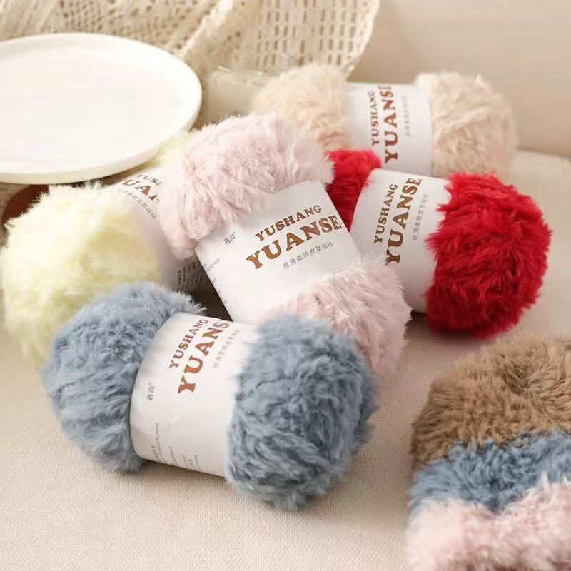 仿貂毛皮草线粗毛线手工编织毛衣外套围巾帽子包包材料手工毛线