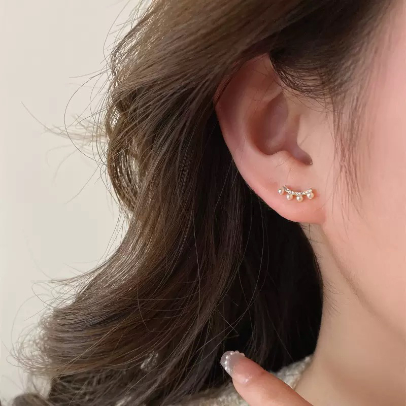 铜合金耳饰 法式时尚少女风饰品银色镶嵌耳饰百搭耳钉