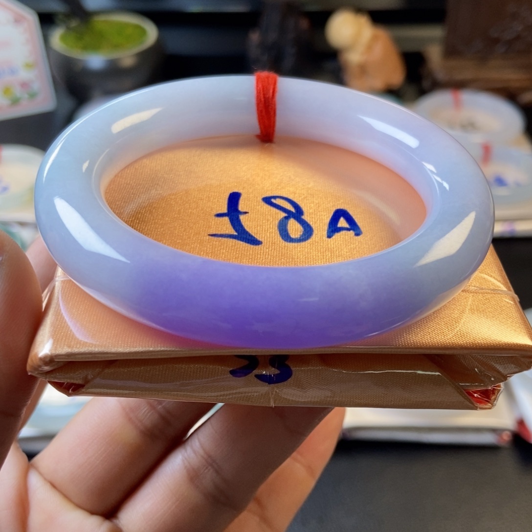 翡翠未镶嵌手镯7胶润圆条紫罗兰