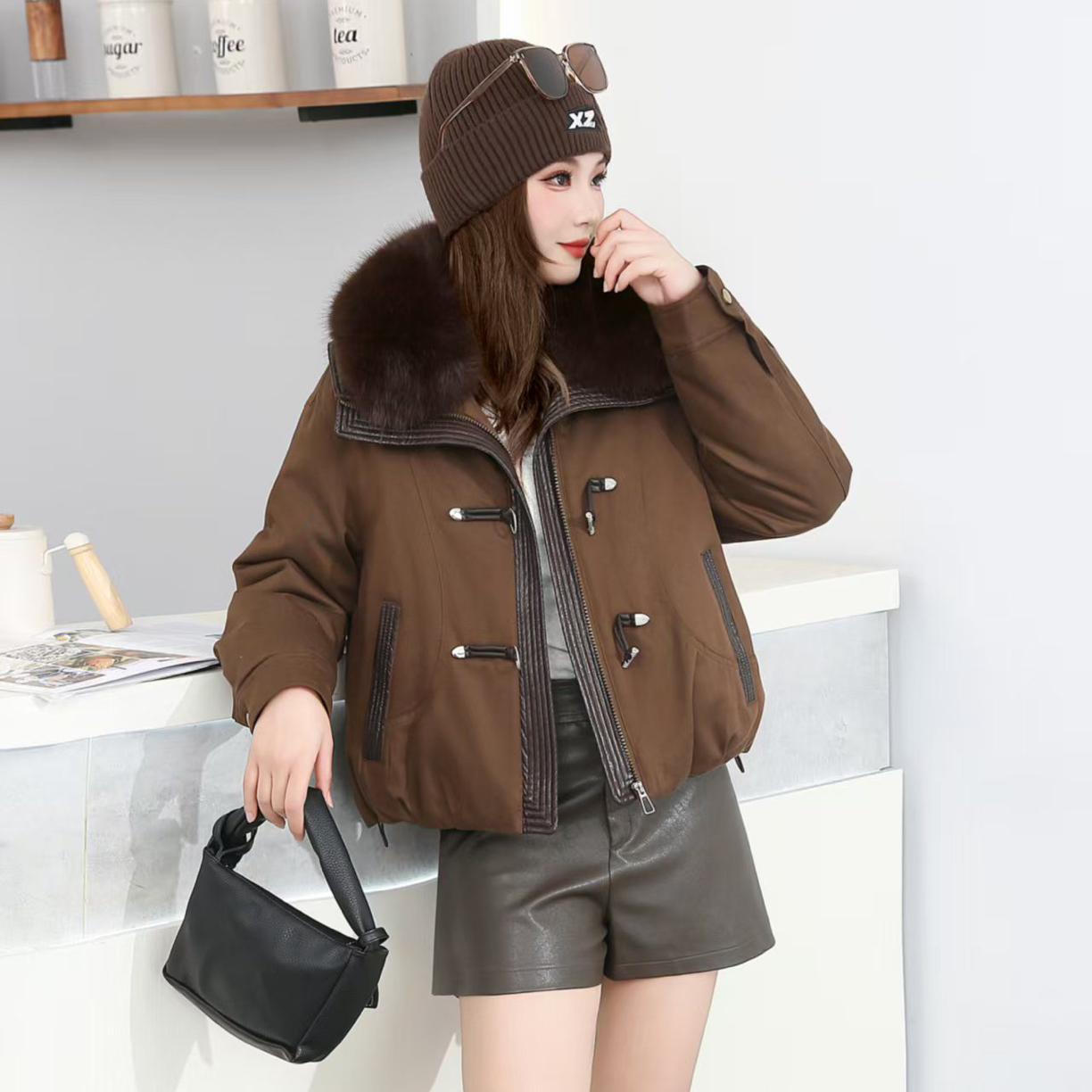 冬季新款毛领气质白鸭绒短款韩版宽松加厚保暖显瘦时尚外套女装17